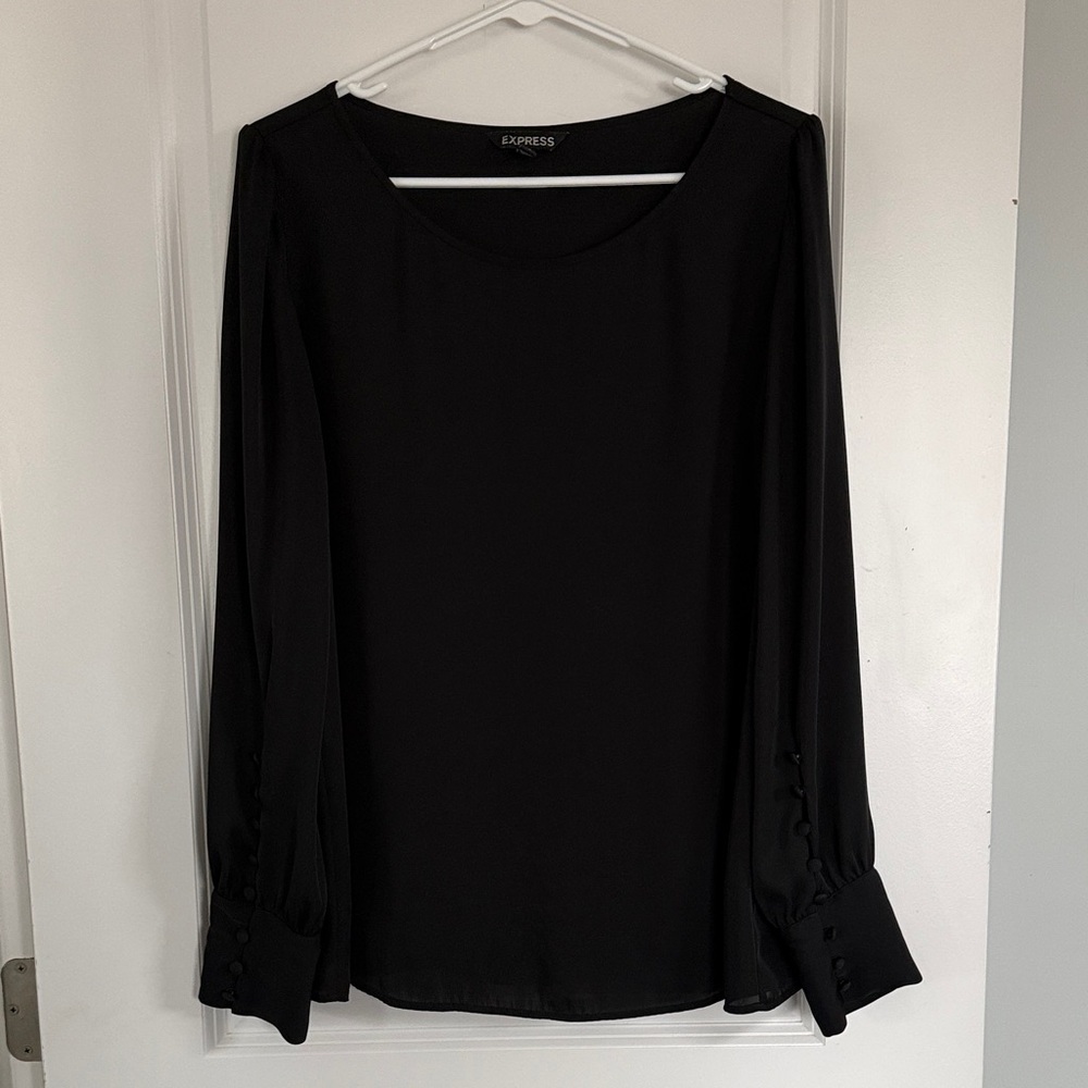 Express Black Long Sleeve Button Cuff Blouse